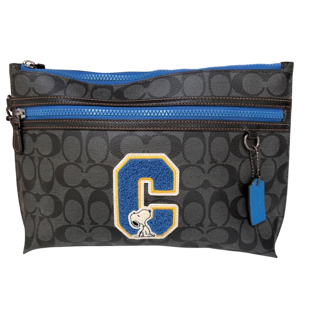 Coach X Peanuts Carryall Pouch C4308 Snoopy Varsity letterman C Wristlet Clutch